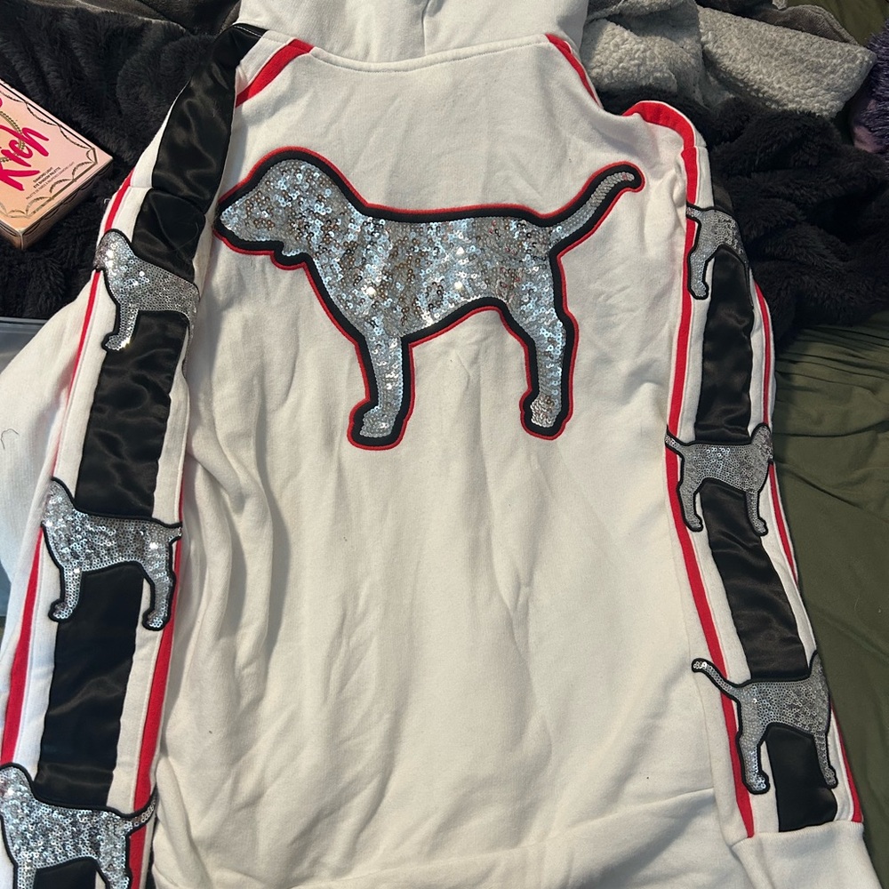 Victoria's Secret White and Black Sequin Dog Hoodie